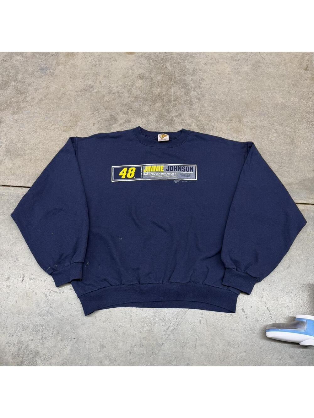 vintage jimmie johnson nascar racing navy box logo crewneck size large